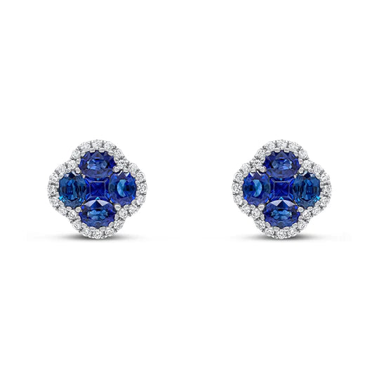 OVAL AND SQUARE SAPPHIRE AND DIAMOND QUATREFOIL STUD EARRINGS