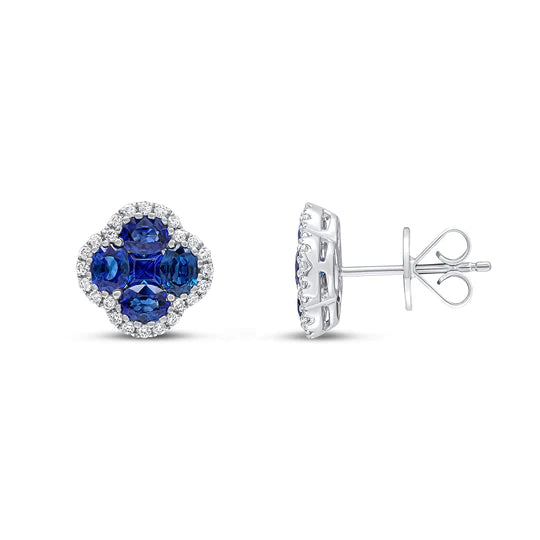 OVAL AND SQUARE SAPPHIRE AND DIAMOND QUATREFOIL STUD EARRINGS