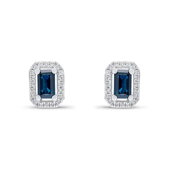 SAPPHIRE AND DIAMOND HALO STUD EARRINGS