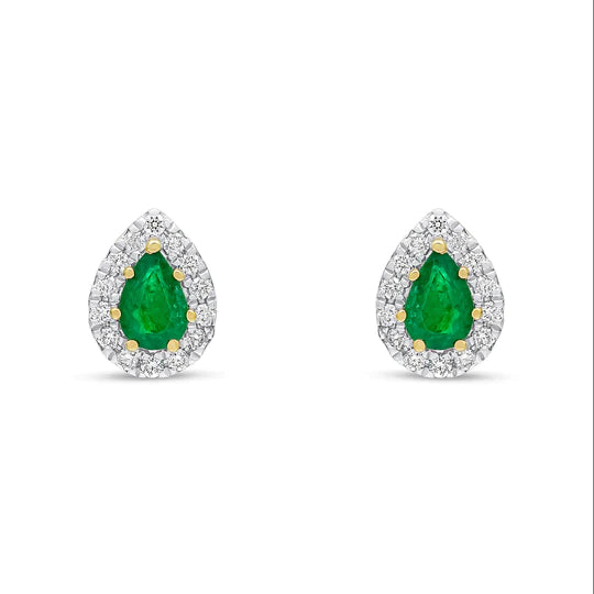 PEAR SHAPED EMERALD AND DIAMOND CLUSTER EARRINGS