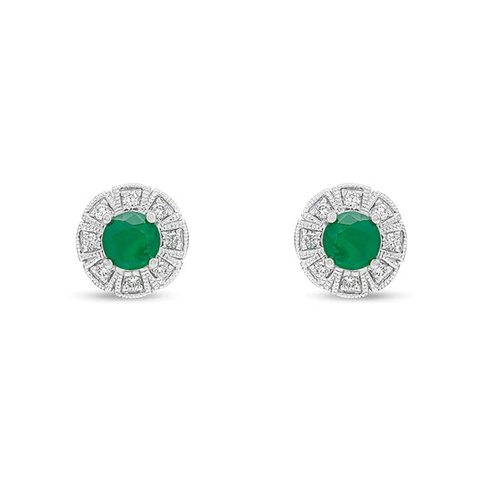 ROUND EMERALD AND DIAMOND MILLEGRAIN FANCY CLUSTER  EARRINGS