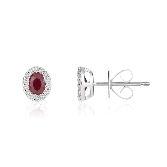OVAL RUBY AND DIAMOND CLUSTER STUD EARRINGS