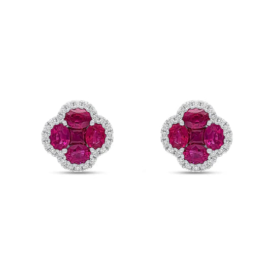 RUBY AND DIAMOND CLAW SET QUATREFOIL STUD EARRINGS
