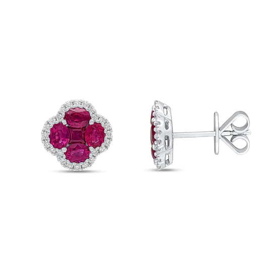 RUBY AND DIAMOND CLAW SET QUATREFOIL STUD EARRINGS