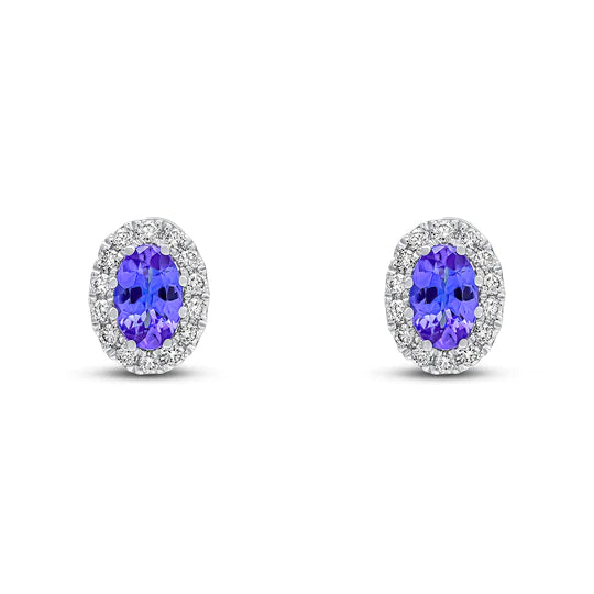 OVAL TANZANITE AND DIAMOND CLUSTER STUD EARRINGS