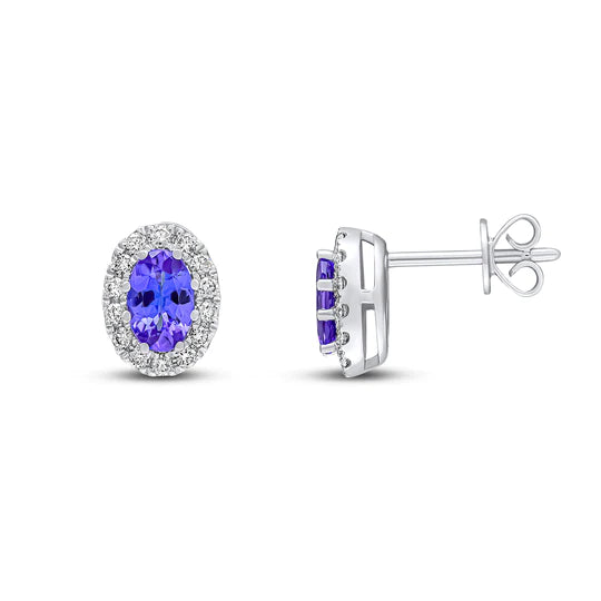 OVAL TANZANITE AND DIAMOND CLUSTER STUD EARRINGS