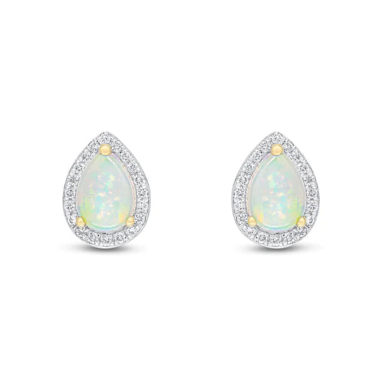 PEAR OPAL AND GRAIN SET DIAMOND CLUSTER EARRINGS