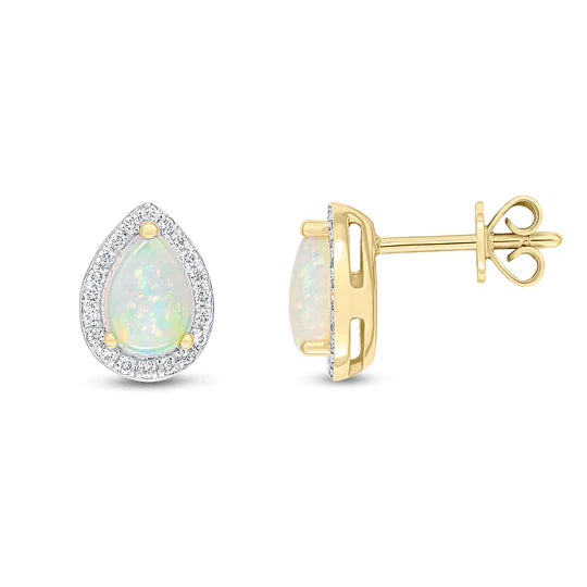 PEAR OPAL AND GRAIN SET DIAMOND CLUSTER EARRINGS