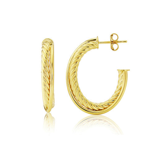 9K YELLOW GOLD ROPE CROSSOVER EARRINGS- HARROGATE