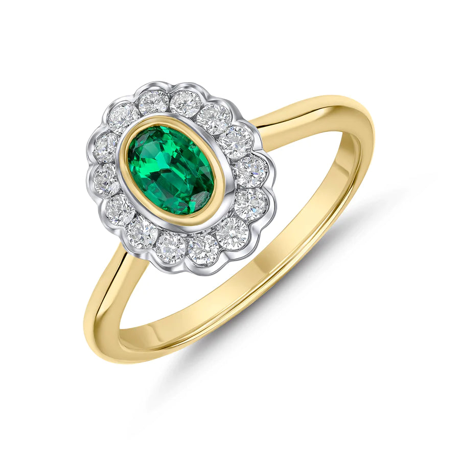 OVAL CUT EMERALD CLUSTER ENGAGEMENT RING