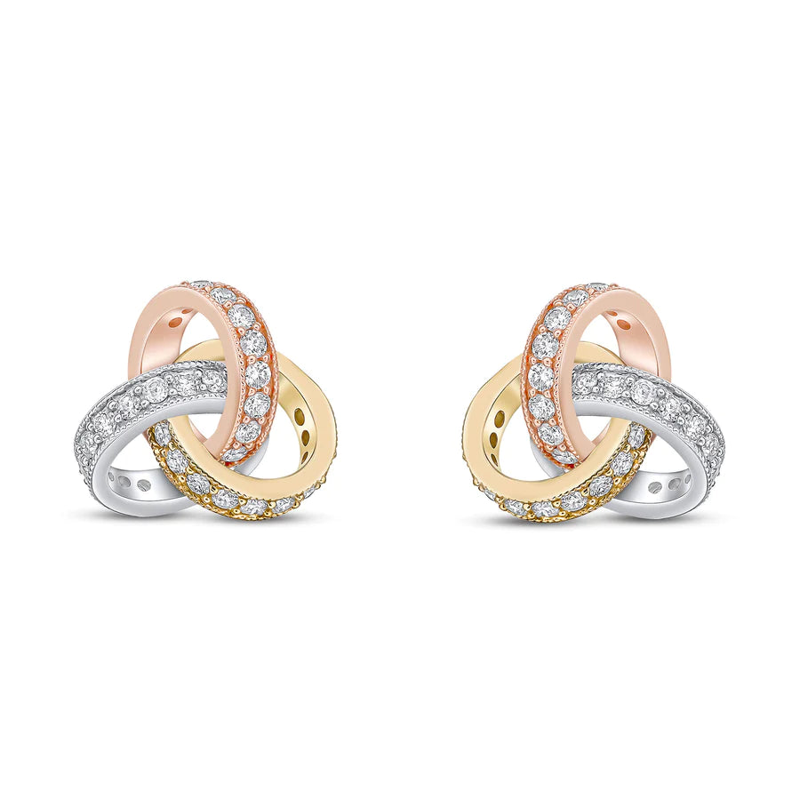 TRI COLOURED GOLD DIAMOND KNOT EARRINGS