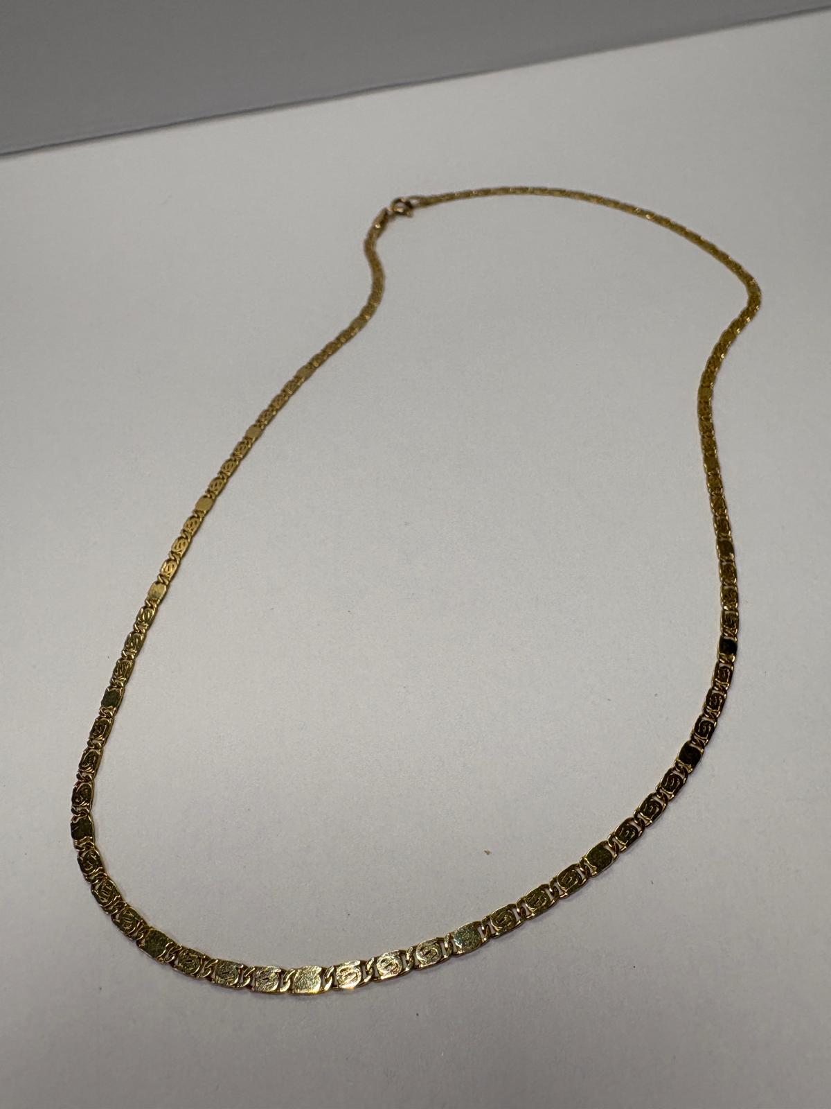 14ct gold chain necklace, vintage fancy link chain, gold flat chain necklace, pre-loved 14k gold chain UK, 585 gold necklace, second hand gold chain Harrogate, 17 inch gold chain, scrolled link gold chain
