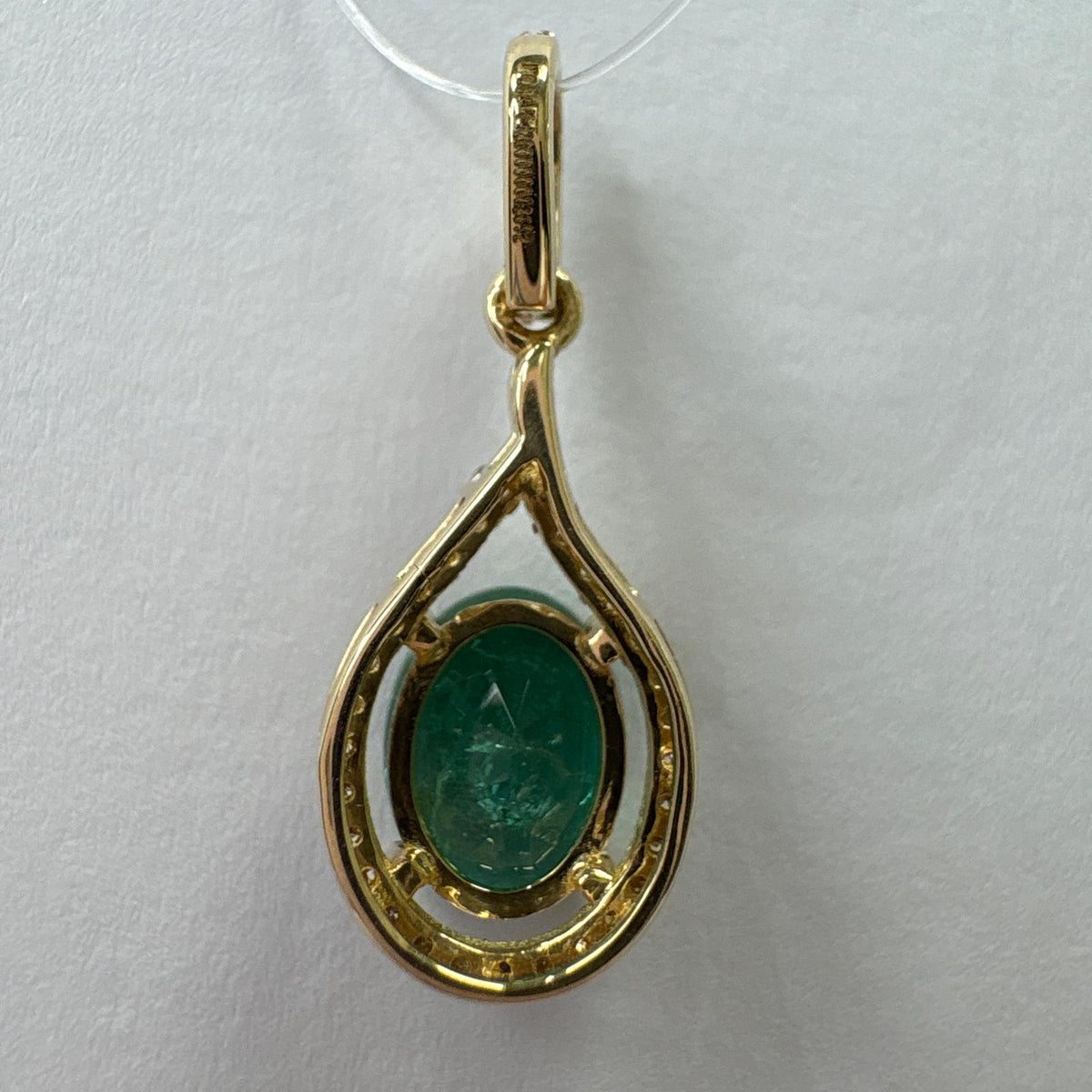 emerald pendant UK, emerald and diamond pendant, certified emerald pendant, 14ct gold emerald necklace, emerald halo pendant, May birthstone pendant, natural emerald pendant, pre-loved emerald pendant