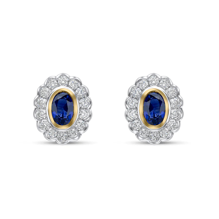 WHITE & YELLOW GOLD OVAL SAPPHIRE STUD EARRINGS