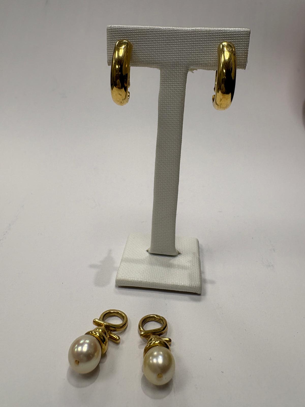 Pre-Loved 18ct Yellow Gold Pearl Charm Hoop Earrings – 11.47g - Fogal & Barnes