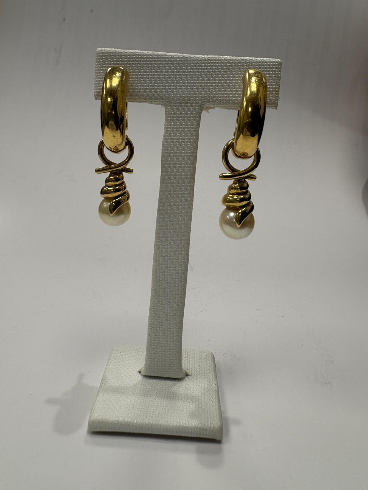Pre-Loved 18ct Yellow Gold Pearl Charm Hoop Earrings – 11.47g - Fogal & Barnes