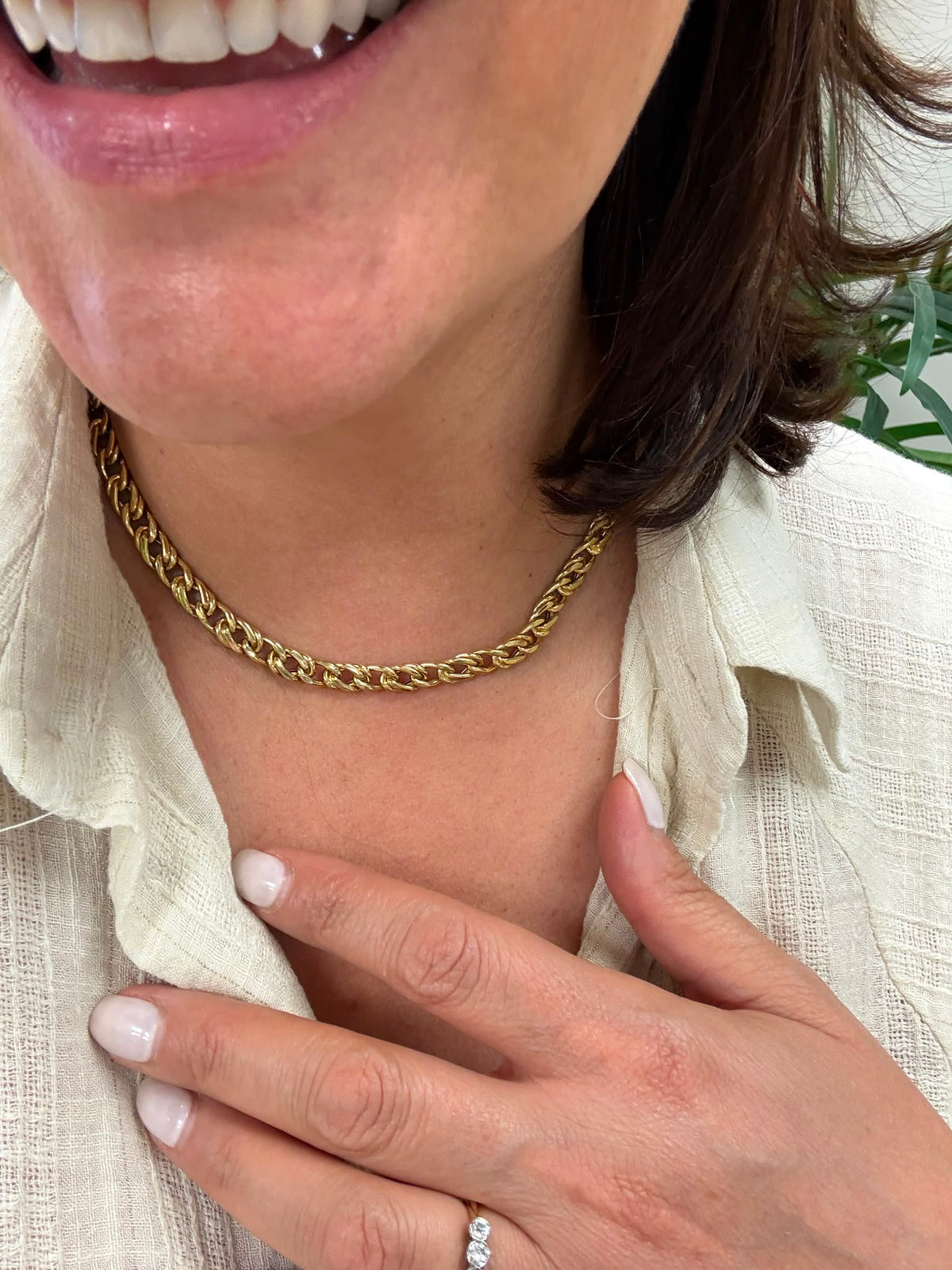18ct gold curb chain, double curb link necklace, statement gold chain, heavy 18ct gold necklace, pre-loved gold chain UK, second hand 18ct gold chain Harrogate, 18 inch gold necklace, vintage gold curb chain