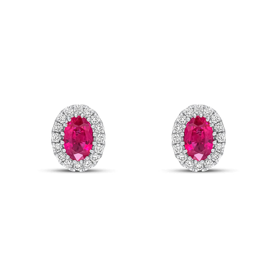 WHITE GOLD OVAL RUBY & DIAMOND STUD EARRINGS
