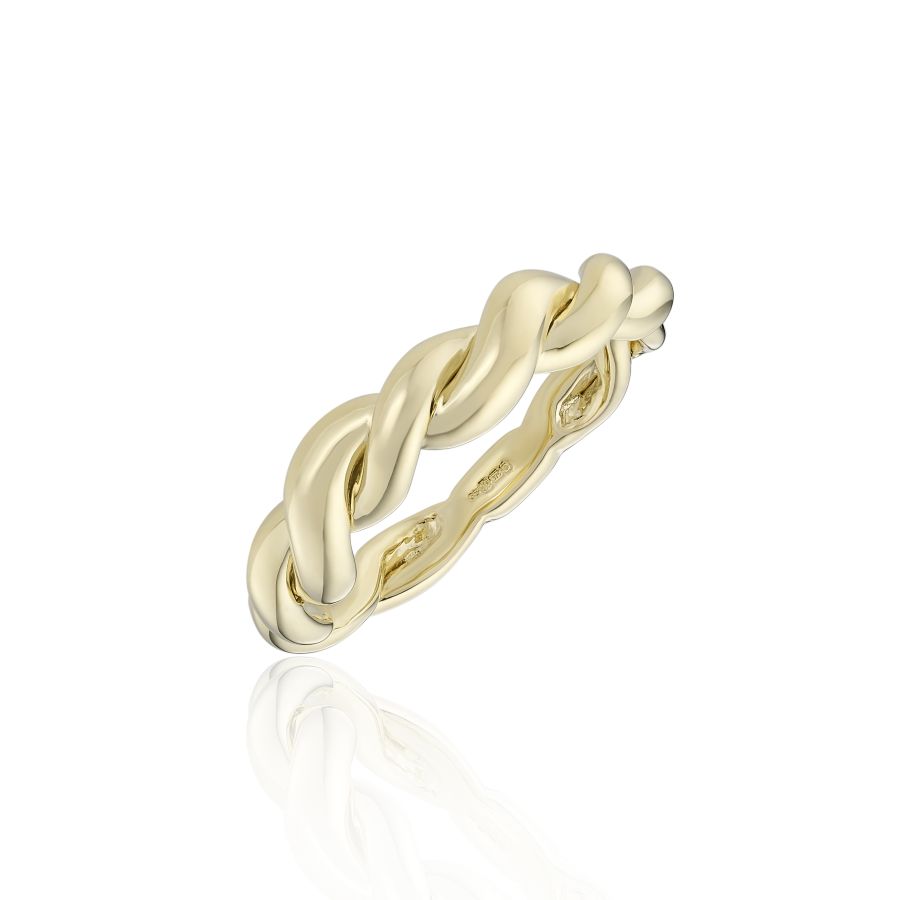 Gold braided ring on a white background