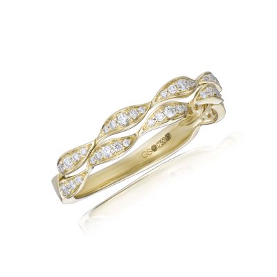 Diamond ripple stack ring in 18ct yellow gold with 50 pavé-set round brilliant diamonds, 0.22ct total