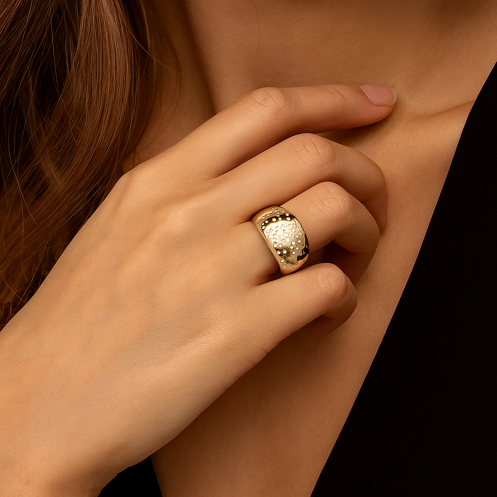 Gold Chunky 14k Ring with embeded diamonds from Fogal and Barnes Harrogate