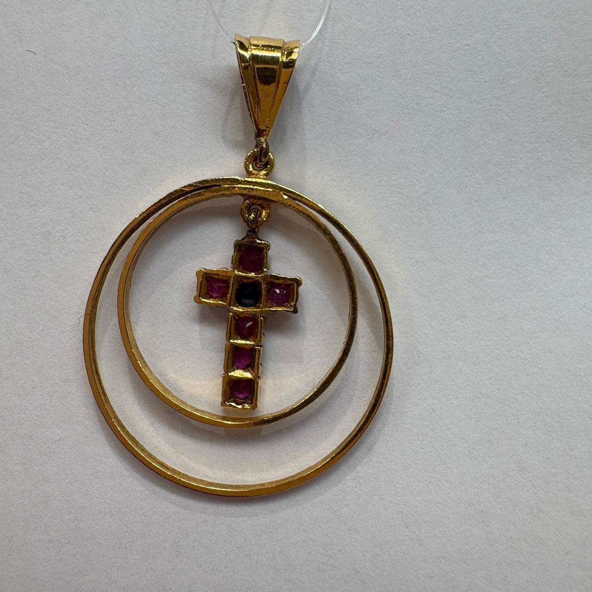 22ct gold cross pendant, natural ruby cross pendant, gold cross necklace UK, ruby and sapphire pendant, christening gift gold cross, pre-loved gold pendant, July birthstone pendant, confirmation gift cross