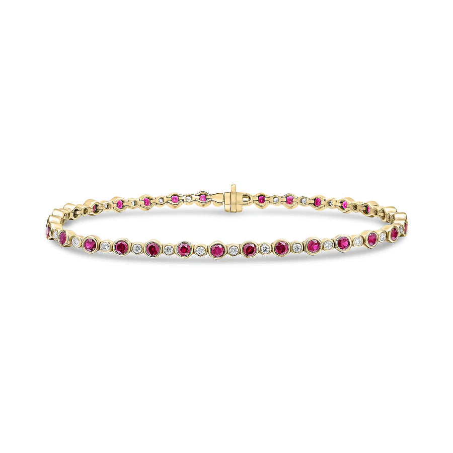 YELLOW GOLD ROUND RUBY LINE BRACELET