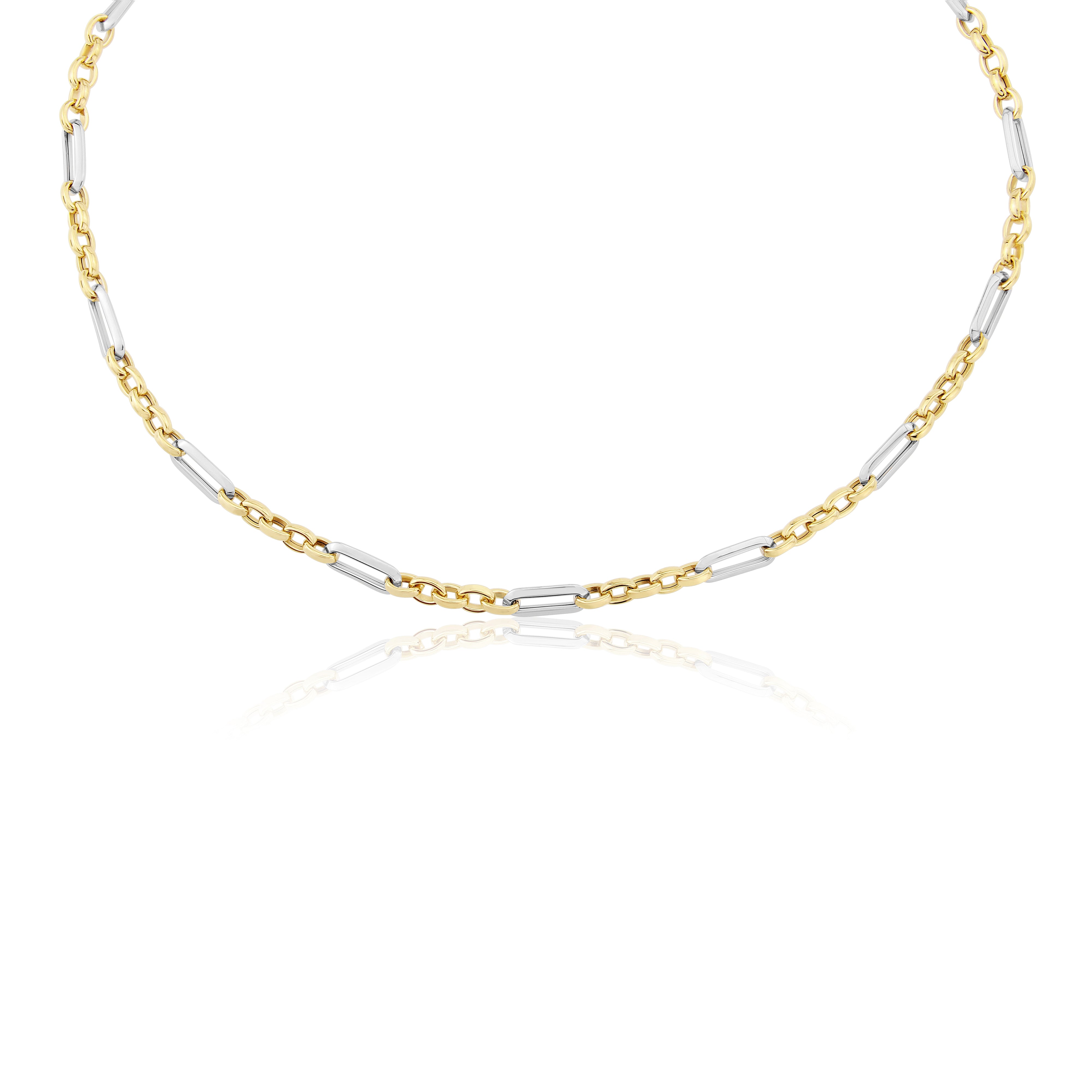 9K TWO TONE GOLD CIRCLE AND OVAL LINK NECKLACE- HARROGATE