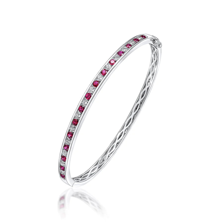 WHITE GOLD ROUND RUBY & DIAMOND CHANNEL SET BANGLE