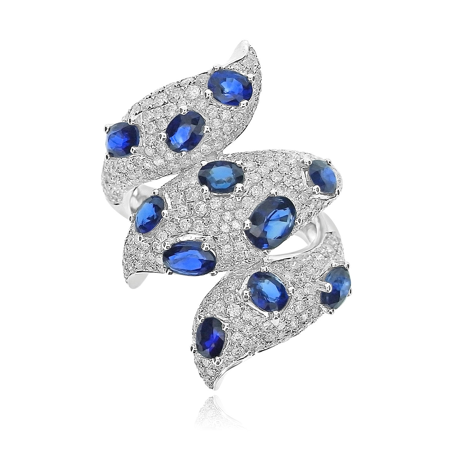 Platinum Diamond Cocktail Sapphire Flame shape Ring Fogal and Barnes Harrogate