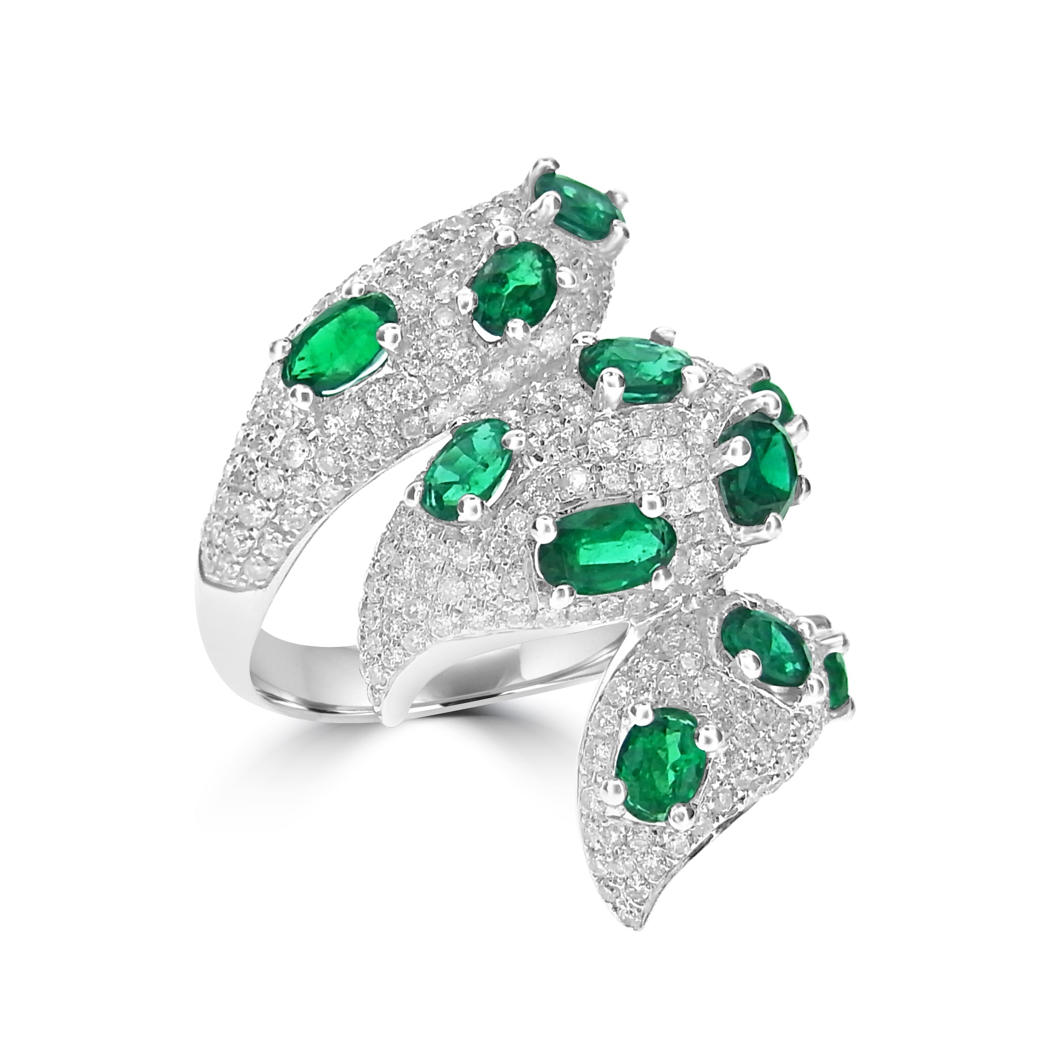 FANCY EMERALD AND DIAMOND FLAME RING