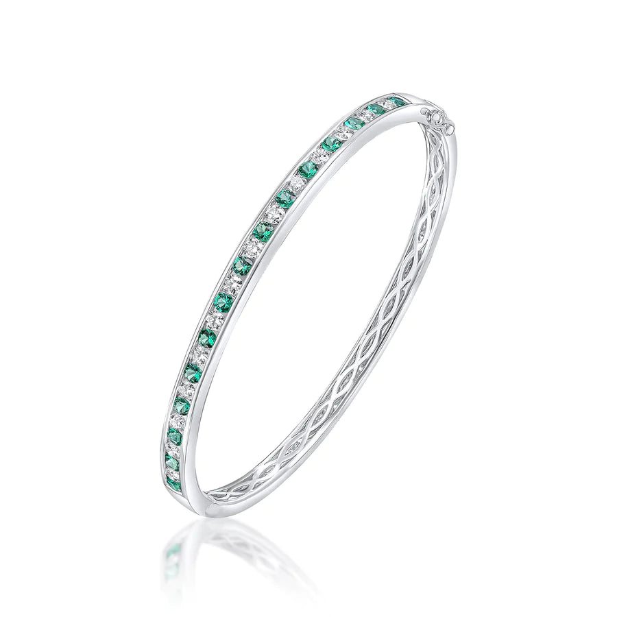 18K WHITE GOLD ROUND EMERALD CHANNEL SET BANGLE