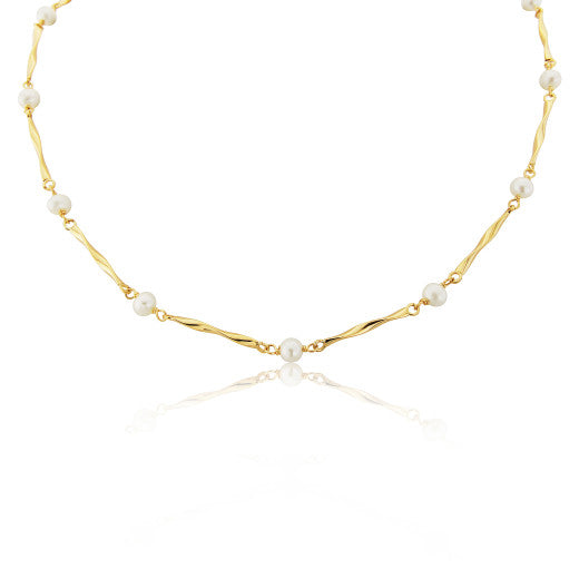 9K YELLOW GOLD AND PEARL TWISTED LINK NECKLACE- HARROGATE