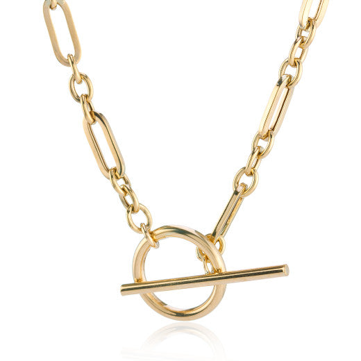 9K YELLOW GOLD CLASSIC LINK T- BAR NECKLACE- HARROGATE