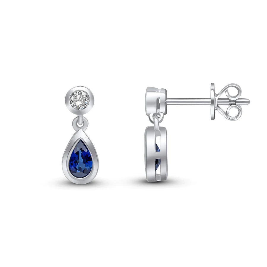 WHITE GOLD PEAR SHAPE SAPPHIRE DROP EARRINGS