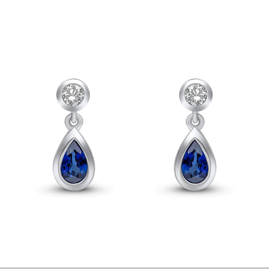 WHITE GOLD PEAR SHAPE SAPPHIRE DROP EARRINGS