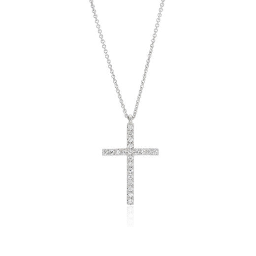 9K WHITE GOLD DIAMOND CROSS PENDANT NECKLACE- HARROGATE