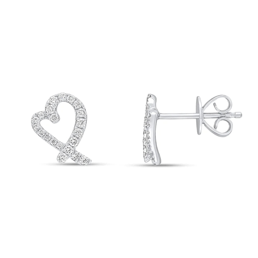 WHITE GOLD OPEN HEART STUD EARRINGS