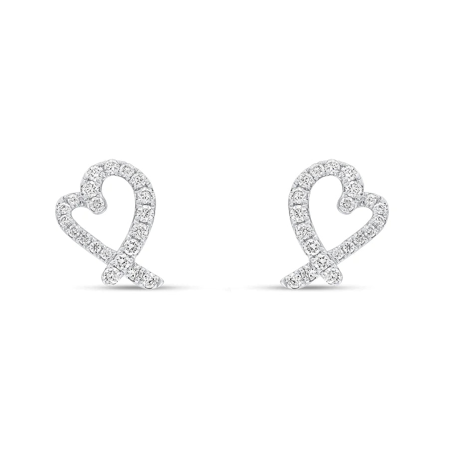 WHITE GOLD OPEN HEART STUD EARRINGS