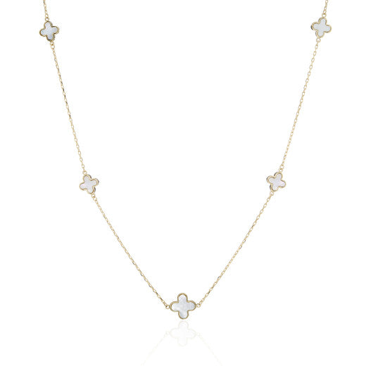 9K YELLOW GOLD FIVE MOTHER OF PEARL FLOWER NECKLACE- HARROGATE