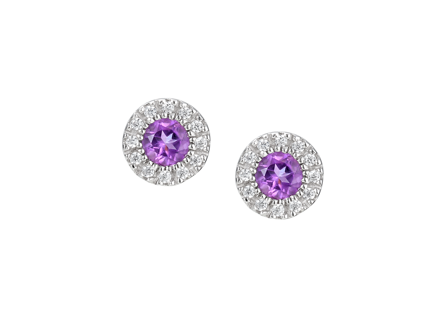 AMETHYST AND CZ SILVER STUD EARRINGS