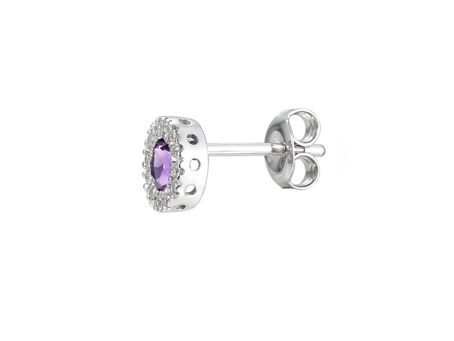 AMETHYST AND CZ SILVER STUD EARRINGS