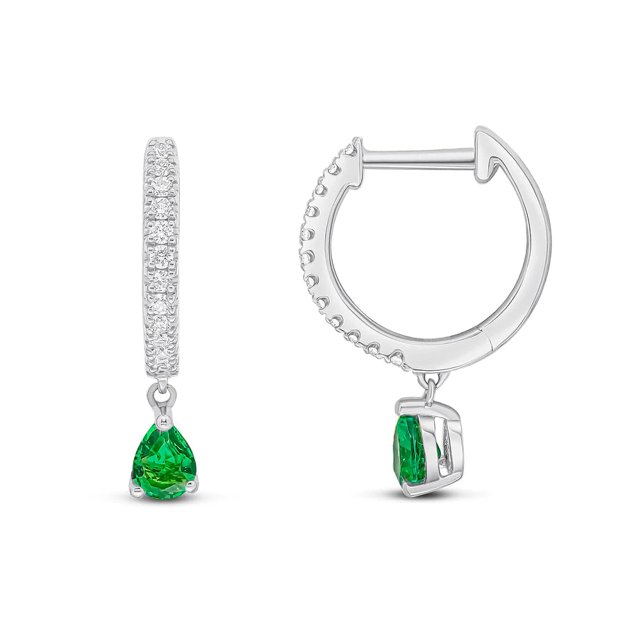 WHITE GOLD DIAMOND & PEAR SHAPE EMERALD DROP EARRINGS