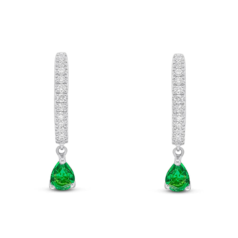 WHITE GOLD DIAMOND & PEAR SHAPE EMERALD DROP EARRINGS