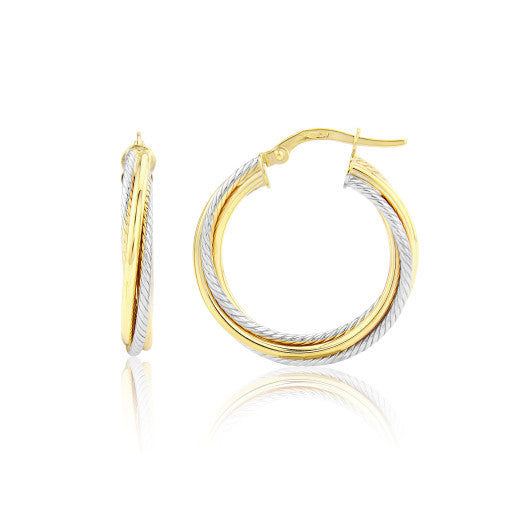 9K TWO TONE GOLD TWIST HOOP EARRINGS- HARROGATE