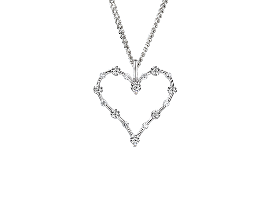 SILVER AND CZ HEART PENDANT NECKLACE