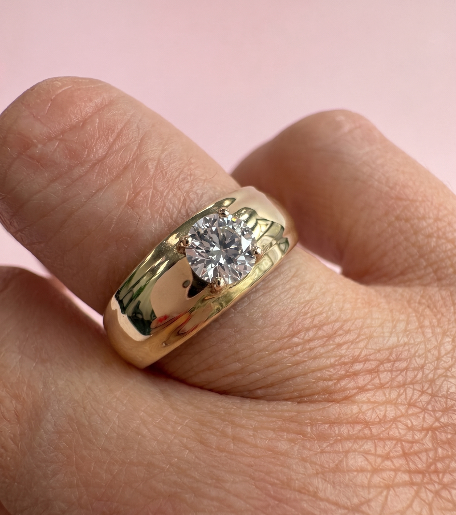 chunky engagement ring, chunky diamond ring, thick band engagement ring, chunky solitaire ring, round brilliant diamond engagement ring, lab grown diamond engagement ring UK, bespoke diamond ring Harrogate, platinum chunky ring, 18ct gold chunky engagement ring, certified lab grown diamond, 0.73ct diamond ring, custom engagement ring Yorkshire, statement solitaire engagement ring, tapered band engagement ring, lab grown diamond ring near me, DVS1 diamond ring