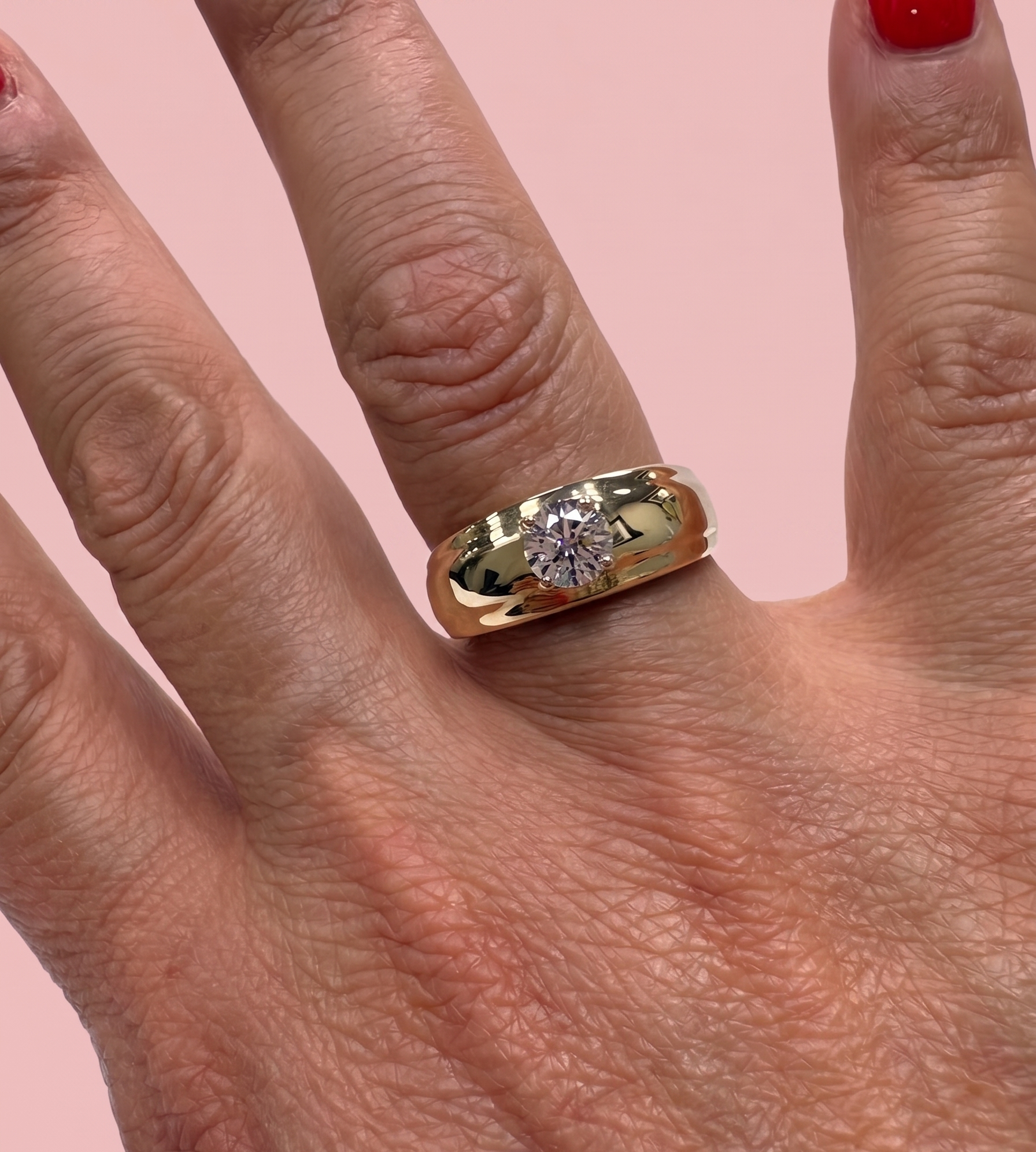 chunky engagement ring, chunky diamond ring, thick band engagement ring, chunky solitaire ring, round brilliant diamond engagement ring, lab grown diamond engagement ring UK, bespoke diamond ring Harrogate, platinum chunky ring, 18ct gold chunky engagement ring, certified lab grown diamond, 0.73ct diamond ring, custom engagement ring Yorkshire, statement solitaire engagement ring, tapered band engagement ring, lab grown diamond ring near me, DVS1 diamond ring