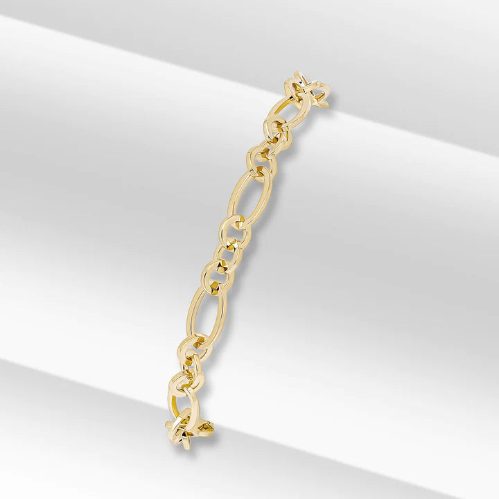 YELLOW GOLD 5MM OVAL ROUND FIGARO BRACELET