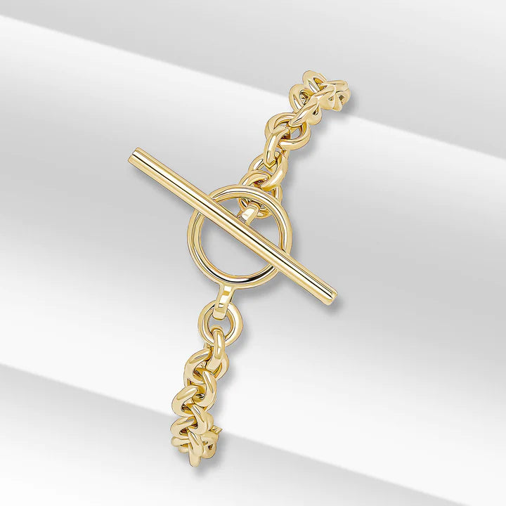 YELLOW GOLD T-BAR CLASP BRACELET